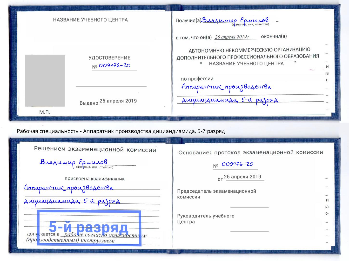 корочка 5-й разряд Аппаратчик производства дициандиамида Новоалтайск
