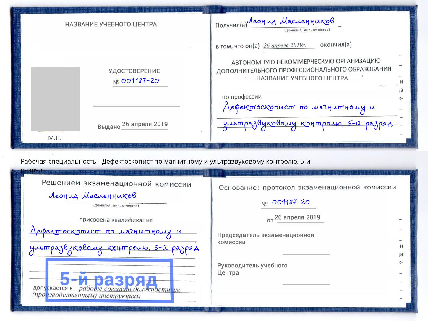 корочка 5-й разряд Дефектоскопист по магнитному и ультразвуковому контролю Новоалтайск