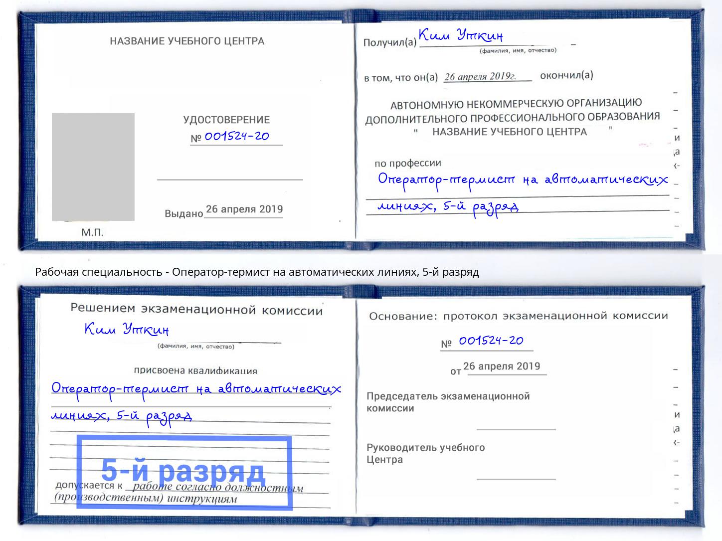 корочка 5-й разряд Оператор-термист на автоматических линиях Новоалтайск