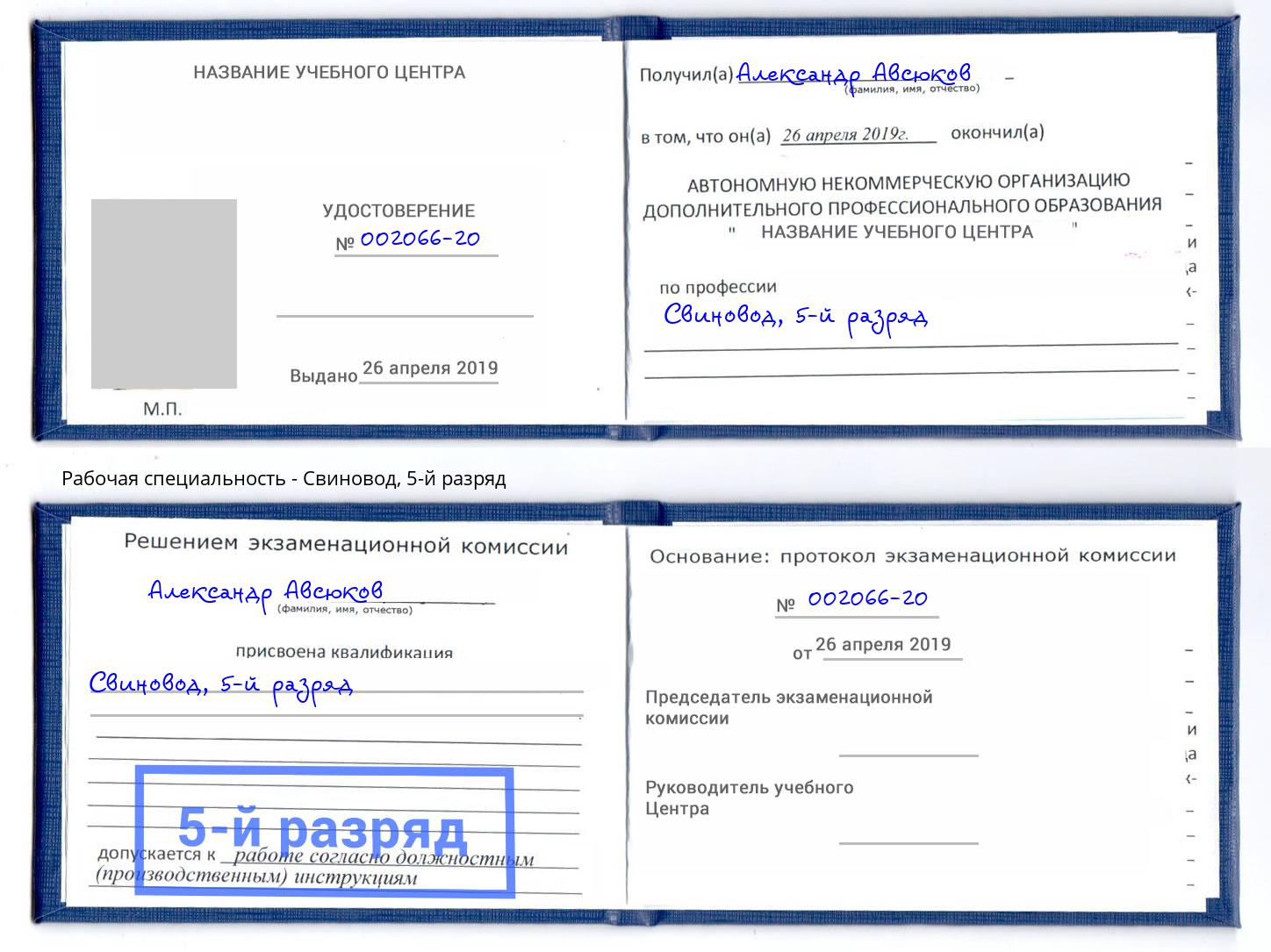 корочка 5-й разряд Свиновод Новоалтайск