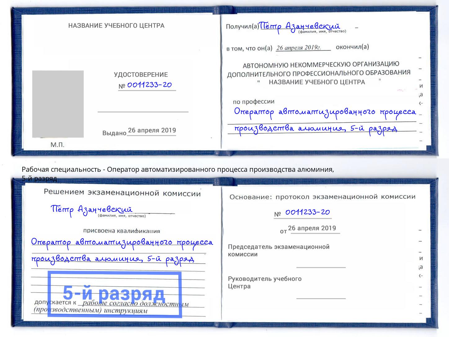 корочка 5-й разряд Оператор автоматизированного процесса производства алюминия Новоалтайск