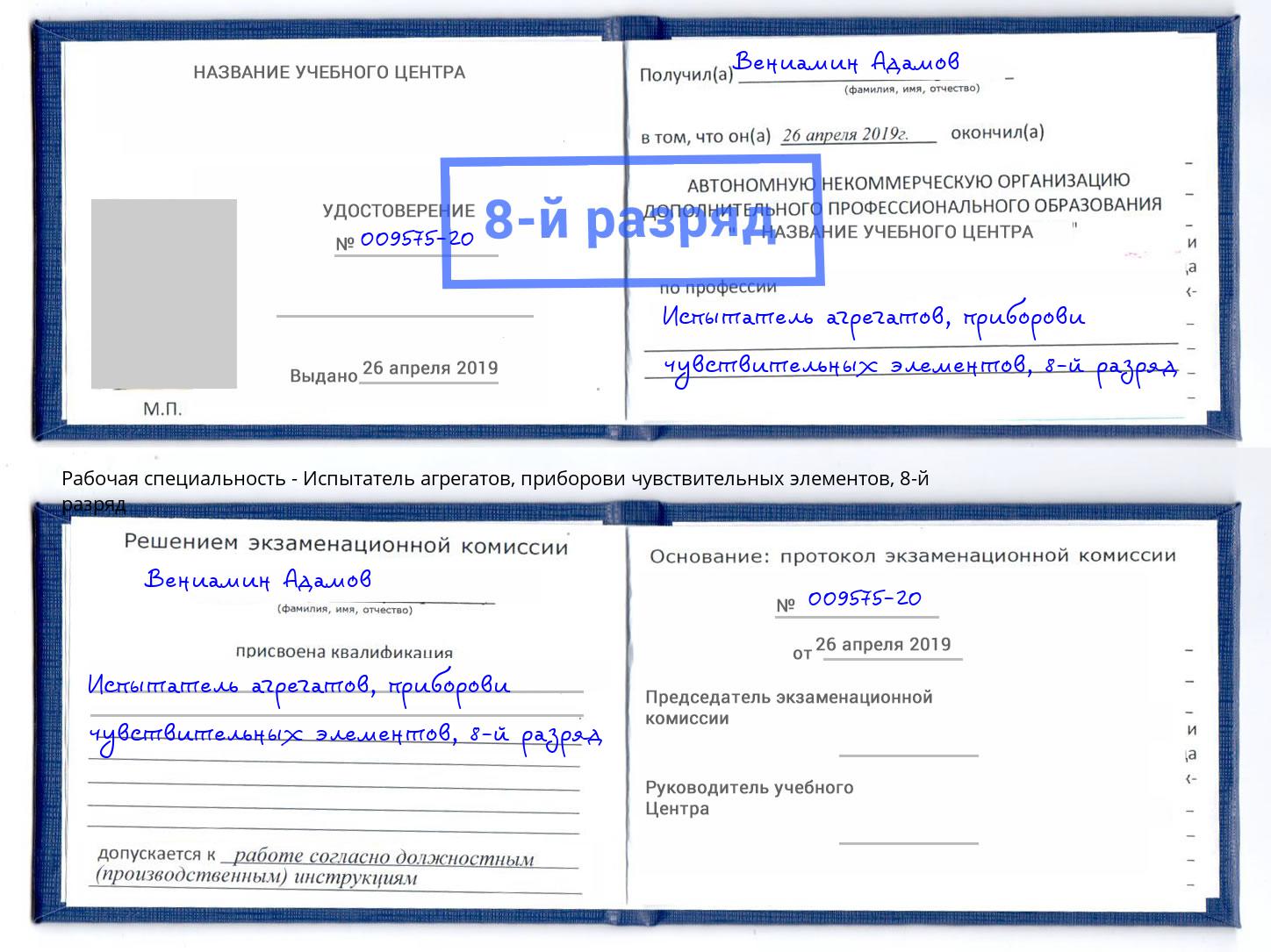 корочка 8-й разряд Испытатель агрегатов, приборови чувствительных элементов Новоалтайск
