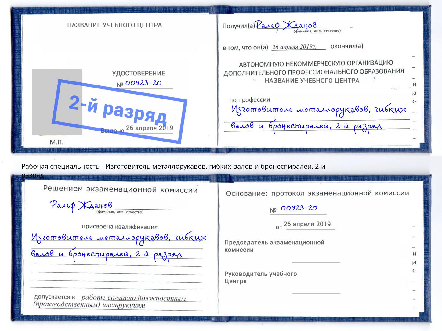 корочка 2-й разряд Изготовитель металлорукавов, гибких валов и бронеспиралей Новоалтайск